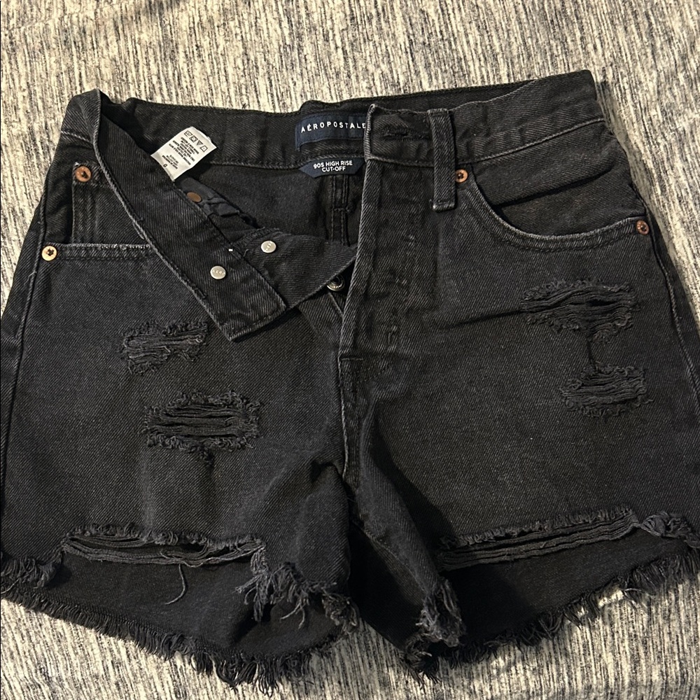Aeropostale Women's Dark Distressed Jean Shorts